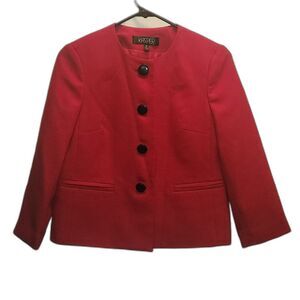 KASPER RED Blazer Size 2P Business Attire four Black Buttons Suit Jacket Petite
